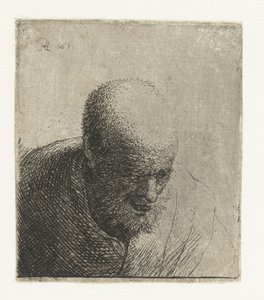 Homem careca com a boca aberta, olhando para baixo: busto de Rembrandt van Rijn