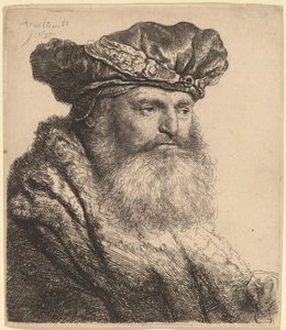 Homem barbudo em um gorro de veludo com um fecho de jóia de Rembrandt van Rijn