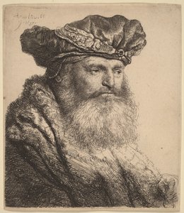 Homem barbudo com um gorro de veludo com um fecho com joia de Rembrandt van Rijn