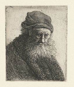 Homem barbudo com cabelo ondulado curto: busto de Rembrandt van Rijn