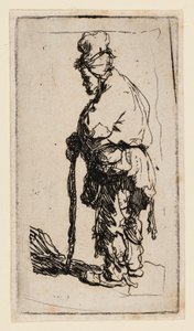 Mendigo apoiado em uma vara, virado para a esquerda de Rembrandt van Rijn