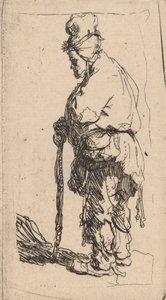 Mendigo apoiado em uma vara, voltado para a esquerda, c. 1630. de Rembrandt van Rijn