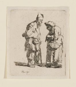 Um mendigo e uma mendiga a conversar de Rembrandt van Rijn