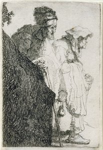 Mendigo homem e mulher atrás de um banco, c.1630 de Rembrandt van Rijn