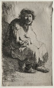 Mendigo sentado em um banco, 1630. de Rembrandt van Rijn