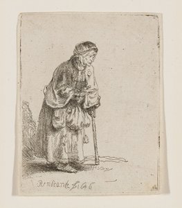 Mulher mendiga apoiada num bastão de Rembrandt van Rijn