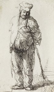 Mendigo apoiado num pau (caneta e tinta sobre papel) de Rembrandt van Rijn