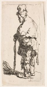 Mendigo apoiado numa bengala, virado para a esquerda de Rembrandt van Rijn