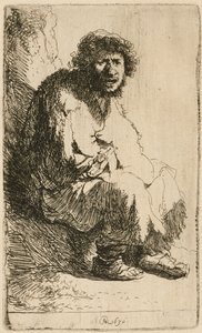 Mendigo sentado em um banco, 1630. de Rembrandt van Rijn
