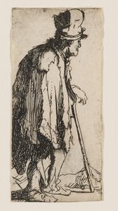 Mendigo com uma mão aleijada, apoiado numa bengala de Rembrandt van Rijn
