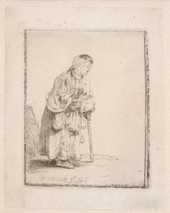 Mendiga apoiada numa bengala de Rembrandt van Rijn