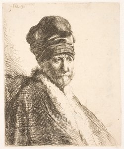 Busto de um homem (o pai de Rembrandt) com um gorro alto, visto de três quartos de Rembrandt van Rijn