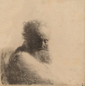 Busto de um velho barbudo, olhando para baixo, três quartos à direita, 1631. de Rembrandt van Rijn