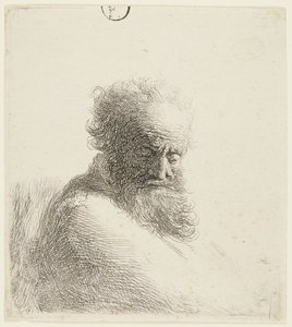 Busto de um homem idoso, com o olhar voltado para baixo, em três quartos à direita de Rembrandt van Rijn