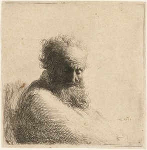 Busto de um velho barbudo, olhando para baixo, três quartos à direita, 1631. de Rembrandt van Rijn