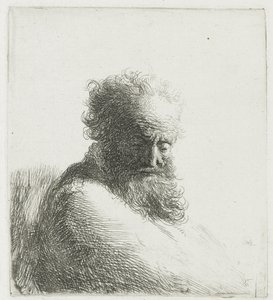 Busto de um velho barbudo, olhando para baixo, três quartos à direita de Rembrandt van Rijn