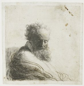 Busto de um velho barbudo, olhando para baixo, três quartos à direita de Rembrandt van Rijn