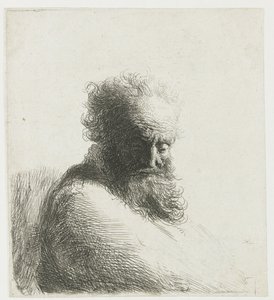 Busto de um velho barbudo, olhando para baixo, três quartos à direita de Rembrandt van Rijn