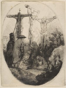 Cristo crucificado entre dois ladrões, placa oval, ca. 1641 de Rembrandt van Rijn