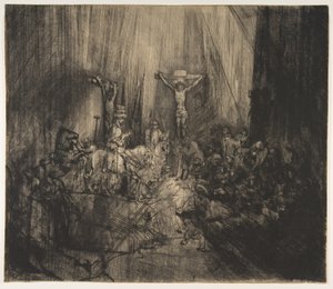 Cristo Crucificado entre os Dois Ladrões: As Três Cruzes, ca. 1660. de Rembrandt van Rijn
