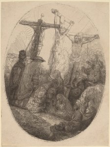 Cristo crucificado entre os dois ladrões: uma placa oval de Rembrandt van Rijn