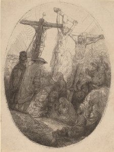 Cristo crucificado entre os dois ladrões: uma placa oval, c. 1641. de Rembrandt van Rijn
