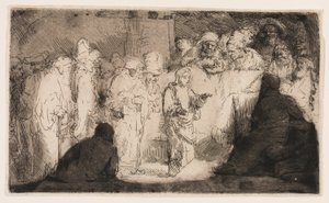 Cristo disputando com os médicos: um esboço de Rembrandt van Rijn