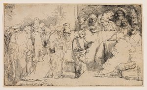 Cristo disputando com os médicos: um esboço de Rembrandt van Rijn