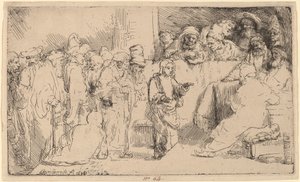 Cristo disputando com os médicos: um esboço de Rembrandt van Rijn