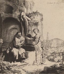 Cristo e a mulher de Samaria entre as ruínas, 1634. de Rembrandt van Rijn