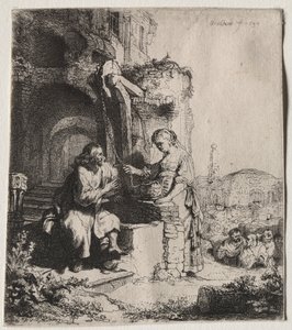 Cristo e a mulher de Samaria entre as ruínas, 1634. de Rembrandt van Rijn