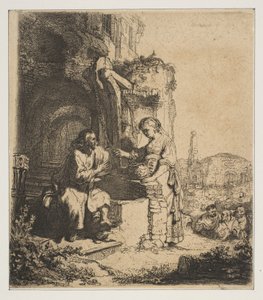 Cristo e a mulher de Samaria entre as ruínas. de Rembrandt van Rijn