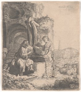 Cristo e a mulher de Samaria entre as ruínas, 1634 de Rembrandt van Rijn