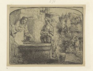 Christus en de Samaritaanse vrouw
Colecção de oitenta e cinco estampas originais (título da série) de Rembrandt van Rijn
