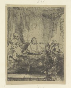 Christus te Emmaus: grote plaat Coleção de oitenta e cinco gravuras originais (título da série) de Rembrandt van Rijn