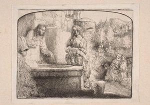 Cristo e a Samaritana (Composição encerrada na parte superior por um arco) de Rembrandt van Rijn