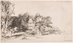 Grupo de árvores com vista de Rembrandt van Rijn