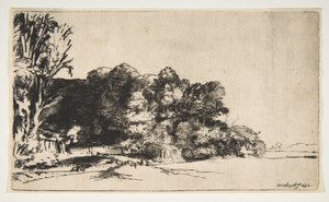 Grupo de árvores com um Vista, 1652. de Rembrandt van Rijn