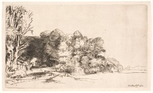 Grupo de árvores com vista de Rembrandt van Rijn
