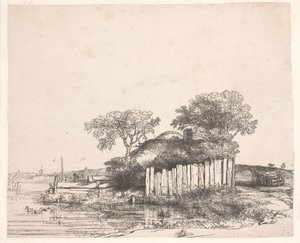 Casinha com uma cerca branca de Rembrandt van Rijn