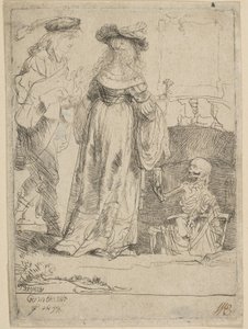 Morte aparecendo para um casal casado de um túmulo aberto, 1639. de Rembrandt van Rijn