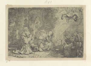 O Anjo deixa Tobias e a sua família
Recueil de quatre-vingt-cinq estampes originales (título da série) de Rembrandt van Rijn