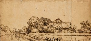 Edifícios Agrícolas à Lado de uma Estrada, meados do século XVII, de Rembrandt van Rijn