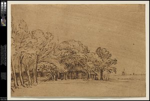 Fazenda sob árvores, c.1650 de Rembrandt van Rijn