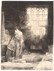 Faust em seu escritório, observando um disco mágico (Dr. Faustus) de Rembrandt van Rijn