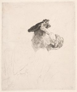 Velho protegendo os olhos com a mão de Rembrandt van Rijn