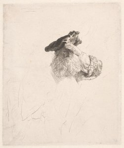 Velho protegendo os olhos com a mão de Rembrandt van Rijn