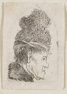Perfil grotesco: Homem com boné de pala alta de Rembrandt van Rijn