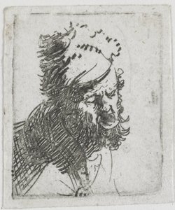 Cabeça de um homem com um gorro de pele, a gritar de Rembrandt van Rijn