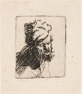 Cabeça de um homem com um gorro de pele, a gritar de Rembrandt van Rijn